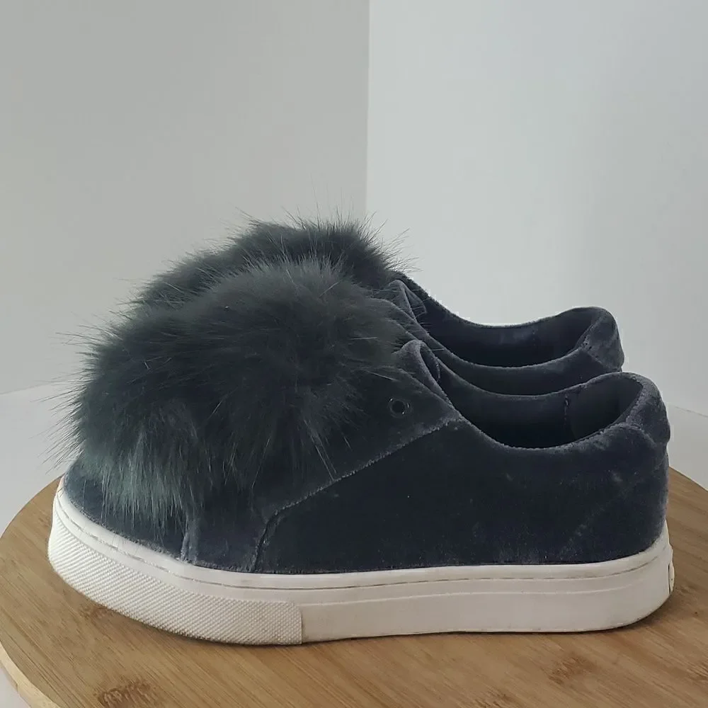 Sam Edelman Leya Velvet Pom Pom Platform Sneakers Women's Size 6.5